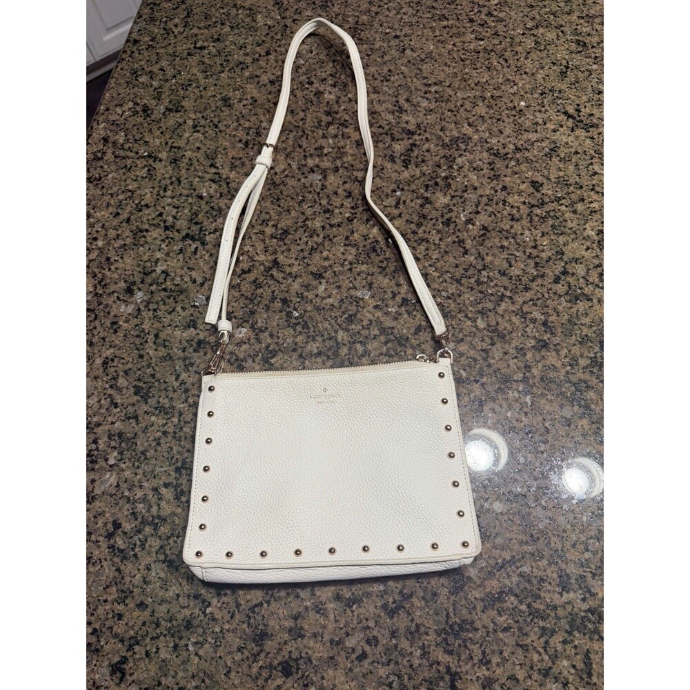 KATE SPADE On Purpose Studded Leather White Crossbody Bag Adjustable Logo